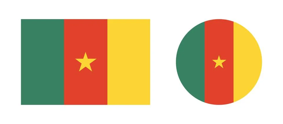 Flag of Cameroon round, rectangular icons set. National Cameroon flag circle Illustrazione stock