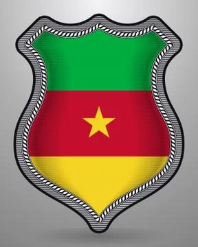 Flag of Cameroon. Vector Badge and Icon. Vertical Orientation Version Stock Illustration