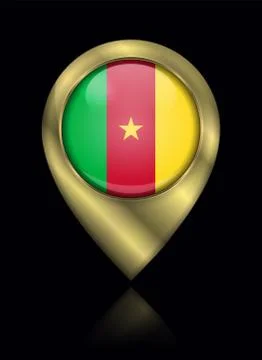 Flag of Cameroon. Vector Sign and Icon. Location Symbol Shape. Gold Stock Illustration