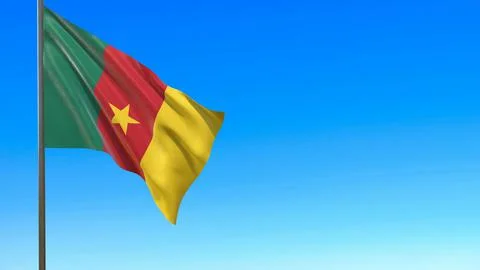 Flag of cameroon waving in the wind on flagpole against the sky 3d-rendering Stockillustratie