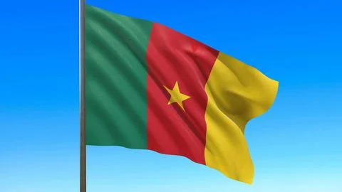 Flag of cameroon waving in the wind on flagpole against the sky 3d-rendering イラスト素材