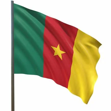 Flag of cameroon waving in the wind on a white background 3d-rendering Illustrazione stock