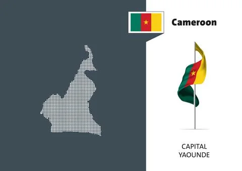 Flag of Cameroon on white background. Dotted map of Cameroon Stockillustratie