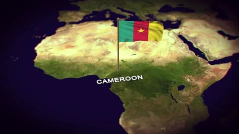 The Flag of Cameroon on the World Map, Cameroon map with flag 3d animation Stock Footage 289642072