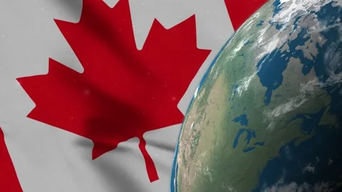 Flag of Canada and Canada Map on Earth Globe 4K Stock Footage 220775068