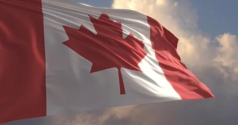 The flag of Canada with a beautiful sky as the background Stock Footage 243952106