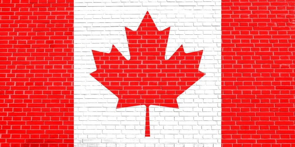Flag of Canada on brick wall texture background Stock Photos