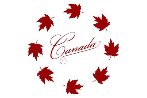 Flag of Canada. Circle made of maple leaves with the text "Canada" on a white 스톡 일러스트