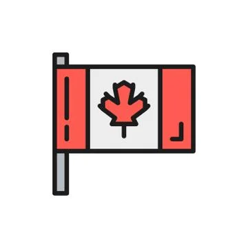 Flag of Canada flat color line icon. Stock Illustration