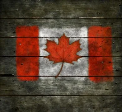 Flag of canada with real maple leaf on wooden background イラスト素材