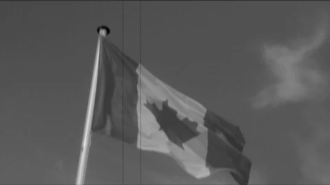 Flag of Canada waving against a sky | 4K - VINTAGE STYLE - BLACK AND WHITE Stock Footage 98662014