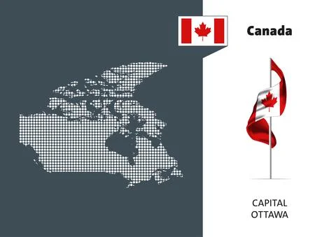 Flag of Canada on white background. Dotted map of Canada Stock Illustration