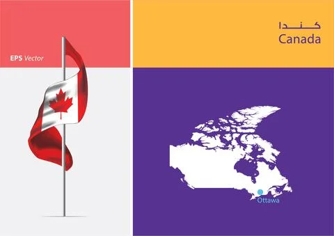 Flag of Canada on white background with Map Stock Illustration