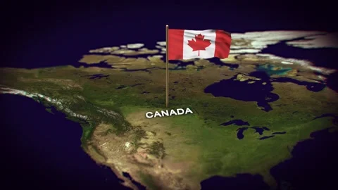 The Flag of Canada on the World Map, Canada map with flag 3d animation Stock Footage 289640495