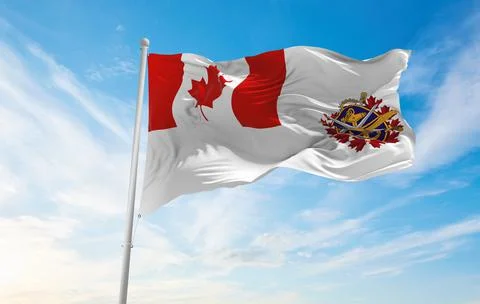 Flag of Canadian Forces , Canada at cloudy sky background on sunset, panorami Stock Illustration