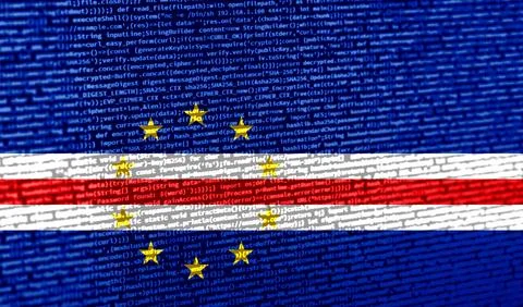Flag of Cape Verde over digital code. Concept of cybersecurity, innovation,.. Illustration