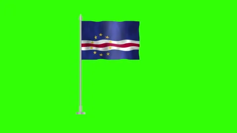 Flag of Cape Verde, Pole flag of Cape Verde on Green screen chroma key, Cap.. Stock Footage 264120695
