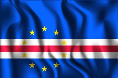 Flag of Cape Verde. Rectangular Icon. Waving Effect. Vector Stock Illustration
