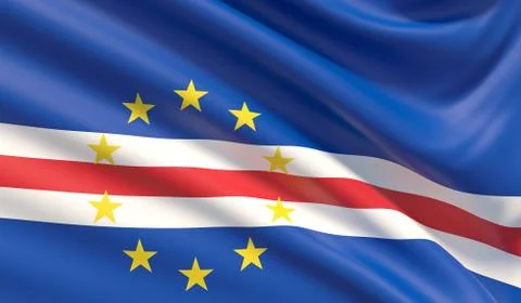 Flag of Cape Verde. Waved highly detailed fabric texture. Ilustração Stock