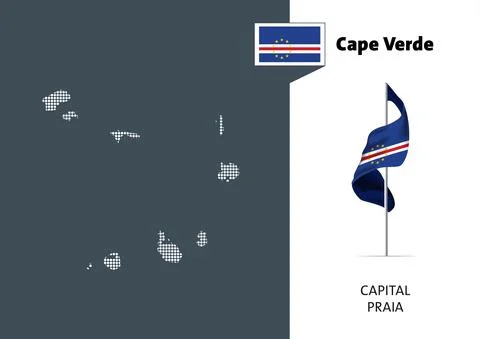 Flag of Cape Verde on white background. Dotted map of Cape Verde Stock Illustration