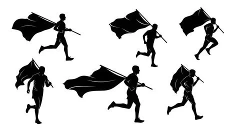 Flag-Carrying Runner Silhouette Set Stock Illustration