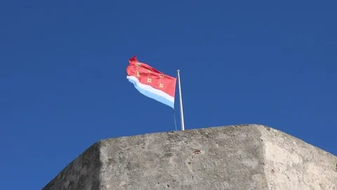 Flag on castle Stock Footage 238630432