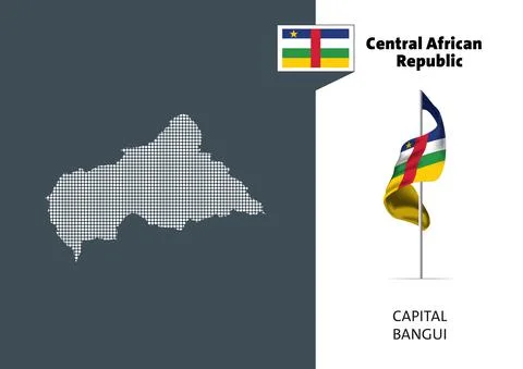 Flag of the Central African Republic on white background. Dotted map Stock Illustration