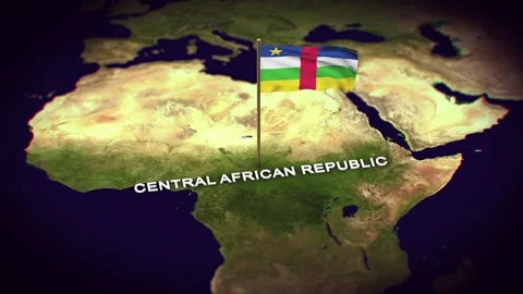 The Flag of Central African Republic on the World Map, African 3d animation Stock Footage 306599167