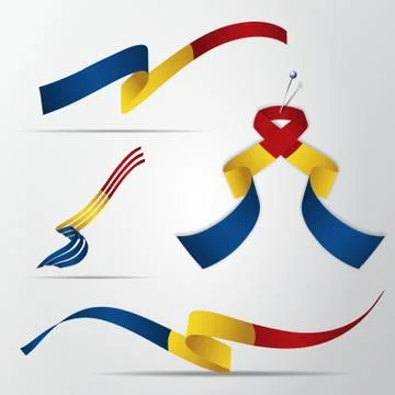 Flag of Chad. 11th of August. Set of realistic wavy ribbons in colors of chad Stock Illustration