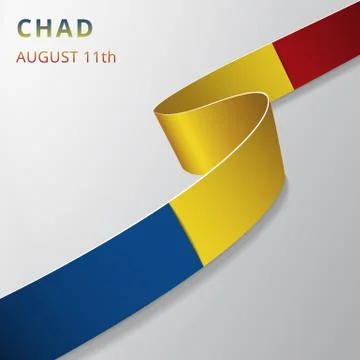 Flag of Chad. 11th of August. Vector illustration. Wavy ribbon on gray backgr Stock Illustration