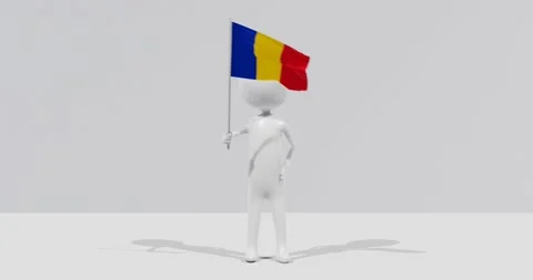 Flag of Chad. 3D Character holding and waving flag 4K UHD 60FPS Video stock 223316412