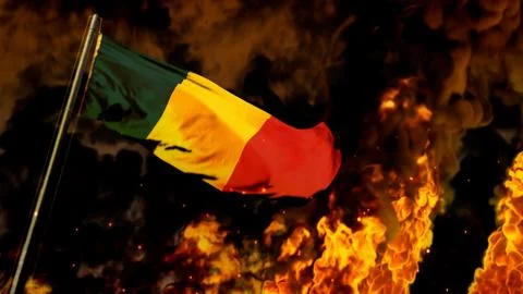 Flag of Chad on burning fire background - hard times concept Stock Illustration