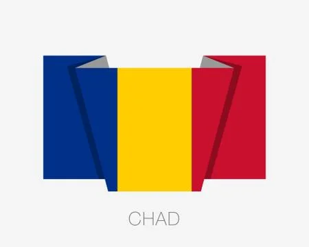 Flag of Chad. Flat Icon Waving Flag with Country Name on White Stock Illustration