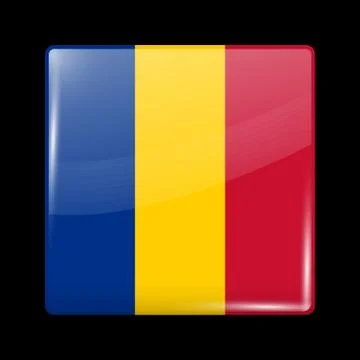 Flag of Chad. Glossy Icon Square Shape. Vector Stock Illustration