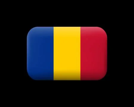 Flag of Chad. Matted Vector Icon and Button. Rectangular Shape with Rounded C Stock Illustration