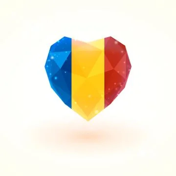 Flag of Chad in shape diamond glass heart. Triangulation style 库存插图