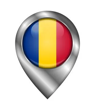 Flag of Chad. Vector Sign and Icon. Location Symbol Shape. Silver Stock Illustration