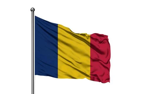 Flag of Chad waving in the wind, isolated white background. Chadian flag. Stock Photos