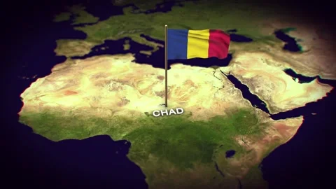 The Flag of Chad on the World Map, Chad map with flag 3d animation Stock Footage 289644899