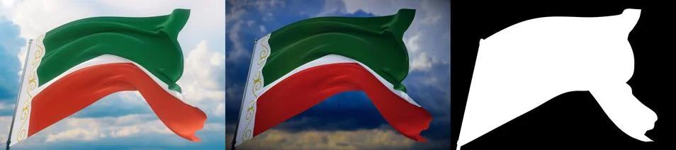 Flag of Chechnya, Chechen Republic. High resolution close-up 3D illustration Stock-Illustration