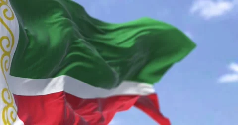 Flag of Chechnya waving in the wind on a clear day Stock-Footage 296383507