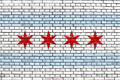 Flag of Chicago painted on brick wall Stock Illustration