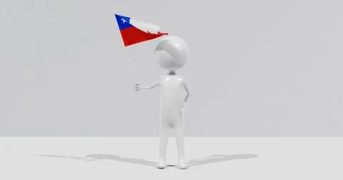 Flag of Chile. 3D Character holding and waving flag 4K UHD 60FPS Stock Footage 223316416