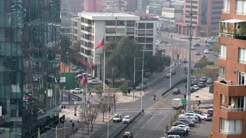 Flag of Chile at the heart of Las Condes in Santiago Stock Footage 204863864