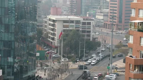 Flag of Chile at the heart of Las Condes in Santiago Stock Footage 204864048