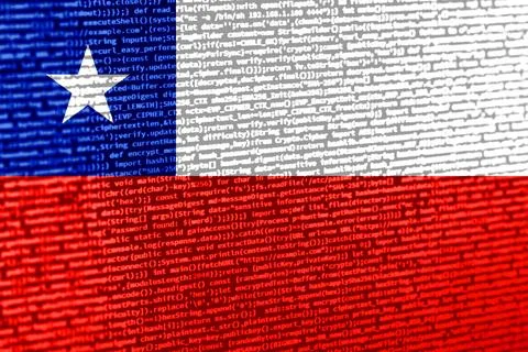 Flag of Chile over digital code. Concept of cybersecurity, innovation, and .. Illustration