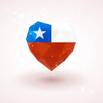 Flag of Chile in shape diamond glass heart. Triangulation style 스톡 일러스트