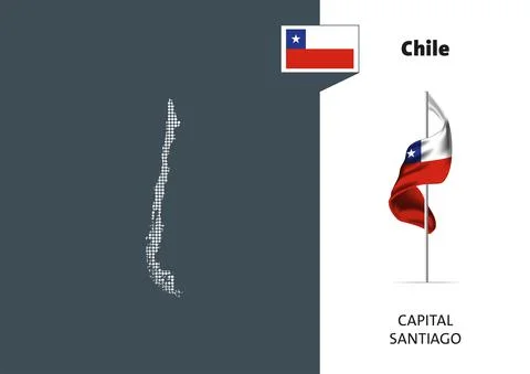 Flag of Chile on white background. Dotted map of Chile Stock Illustration