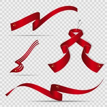 Flag of China. 1st of October. Set of realistic wavy ribbons in colors of Stock Illustration