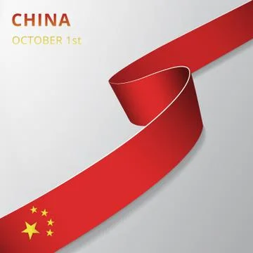 Flag of China. 1st of October. Vector illustration. Wavy ribbon on gray backg Stock-Illustration